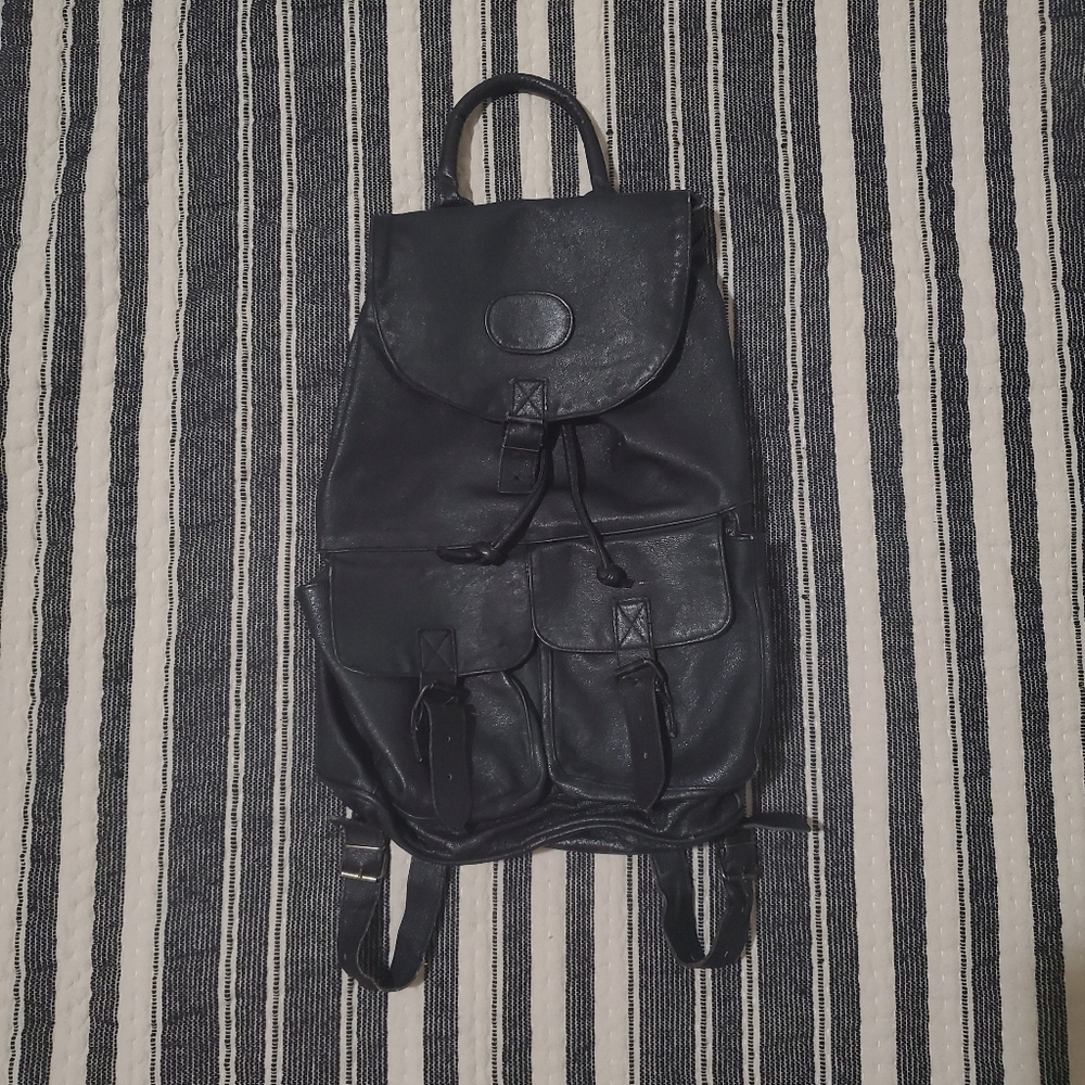 Vintage Leather Backpack, Black - Picture 1 of 7